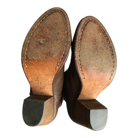 Rag & Bone Newbury Booties Wns US9.5 E39 Brown Leather Back Zip 3.5" block Heels - Picture 7 of 7